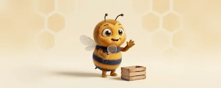 HiveFixer: la abeja mascota con una lupa y una caja de madera